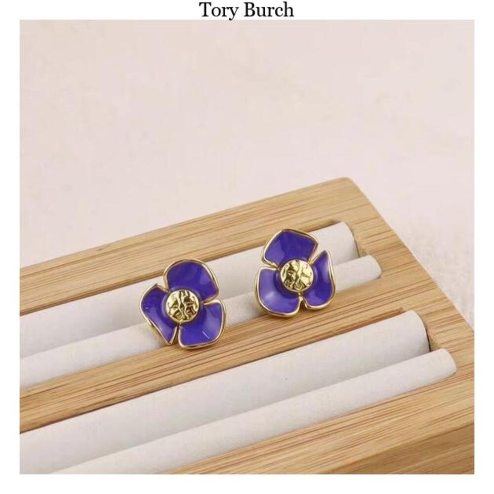 Tory Burch Purple Enamel Flower Stud Earrings